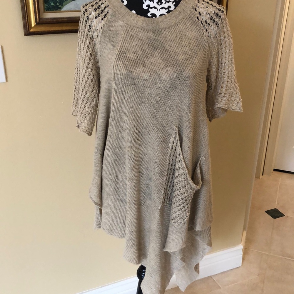 🌾FreakyFlax Woven Linen mixed knit asymmetrical short sleeve tunic